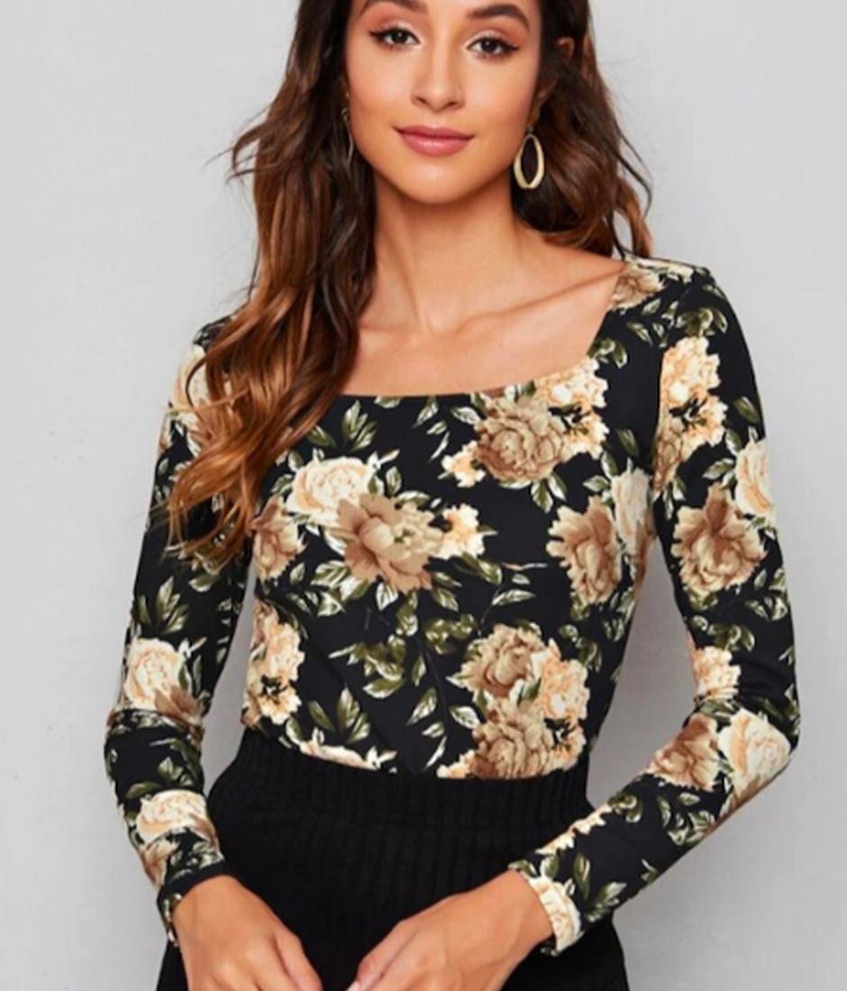 Women Black Floral Printed Top