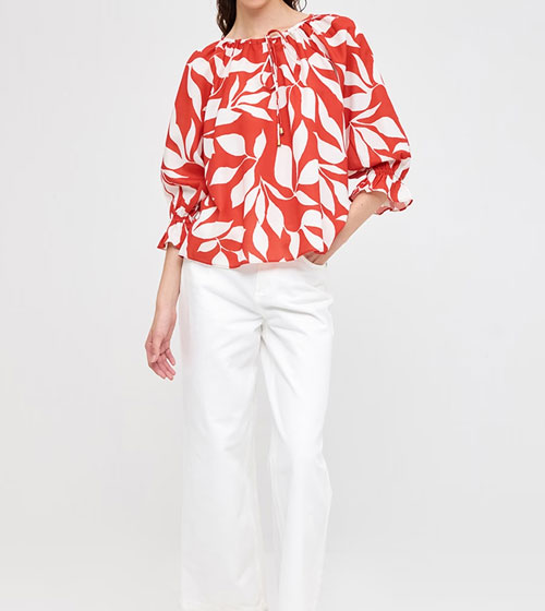 Red Tropical peasant top